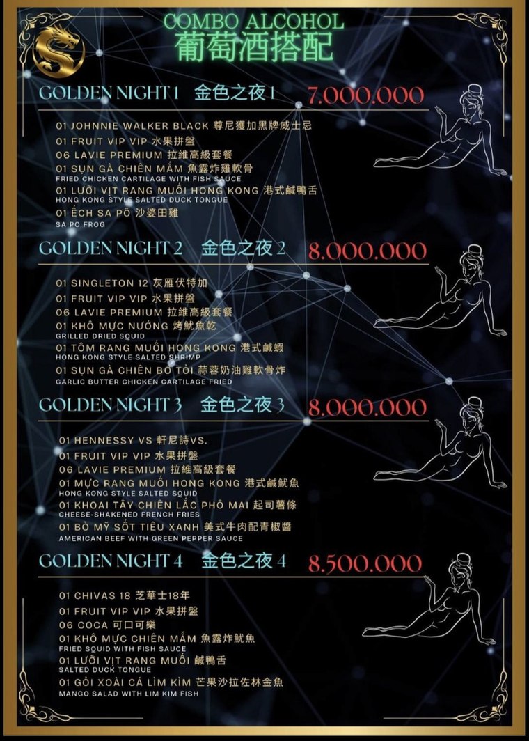 CHINA TOWN KTV 菜單 · 洋酒套餐「金色之夜」1 至 4 號組合